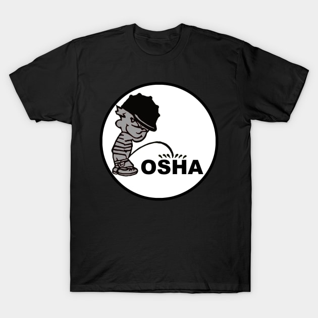 Calvin Pee on OSHA T-Shirt by  The best hard hat stickers 